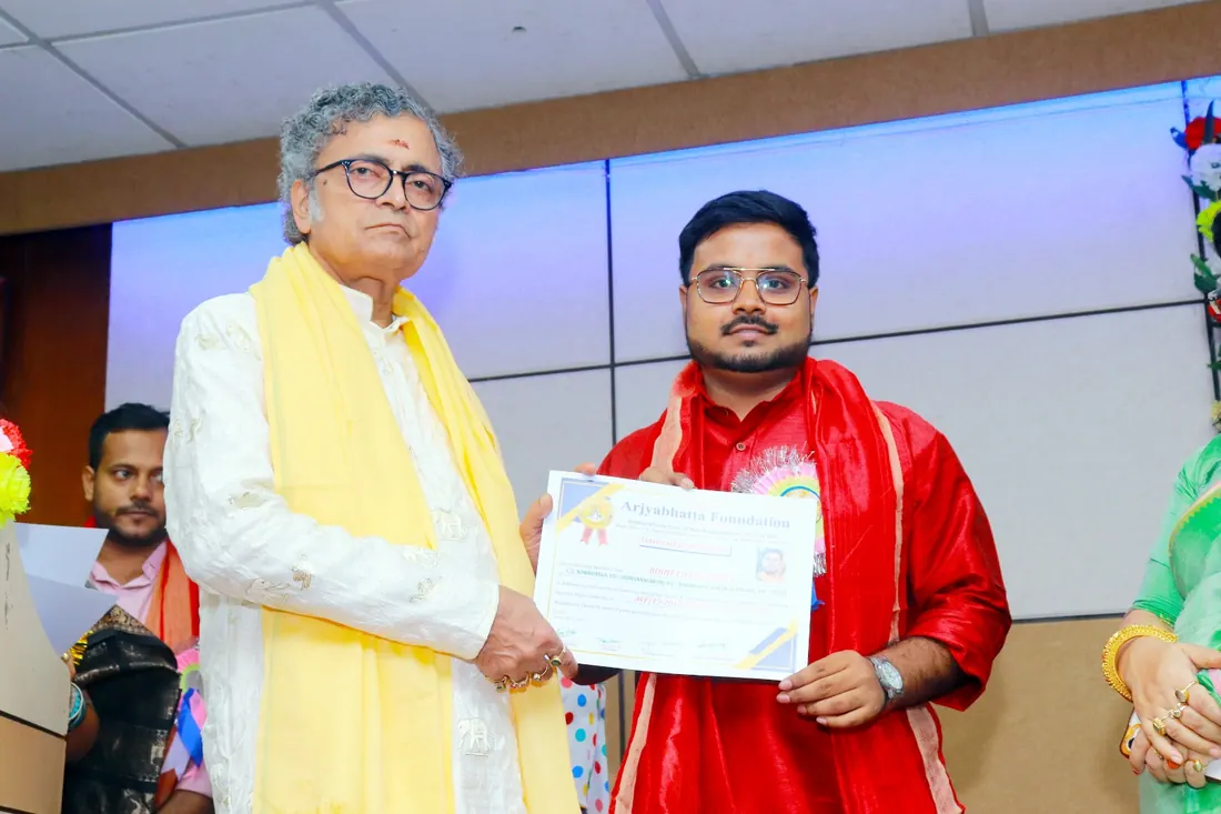Receiving certificate on stage